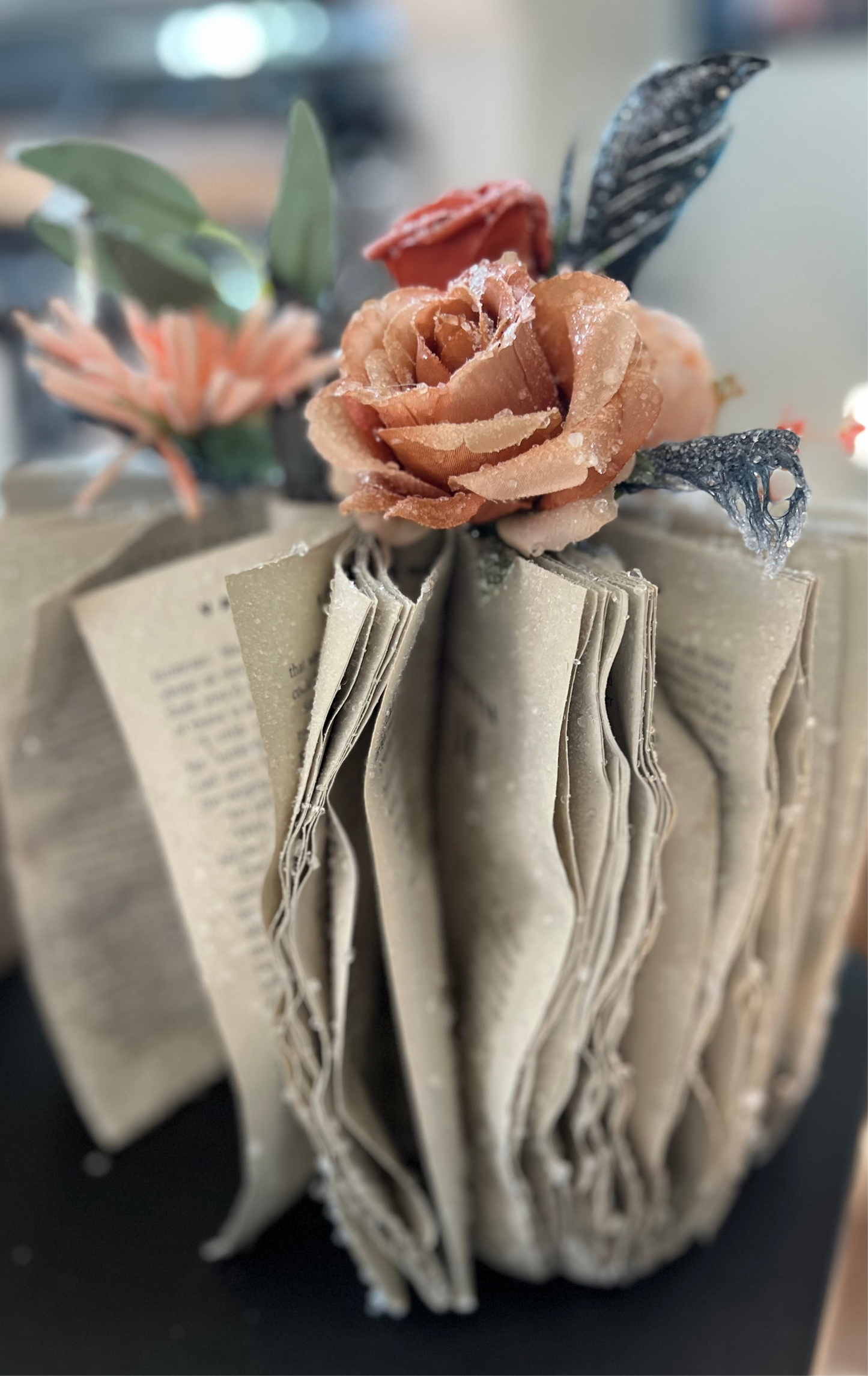 Crystallized TVD TO Book Fanned With Neutral Flowers and Feathers