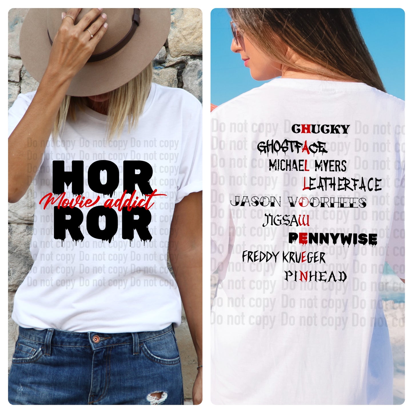 Horror Movie Addict- Front And Back Multi Quotes