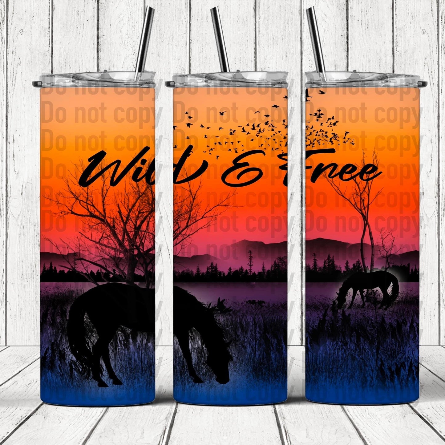 Wild And Free Horses Grazing Mountains 20oz Skinny Tumbler