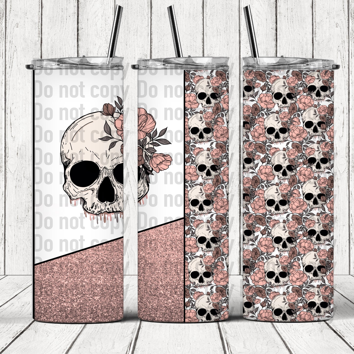 Pink Floral Skellie - 20oz Skinny Tumbler