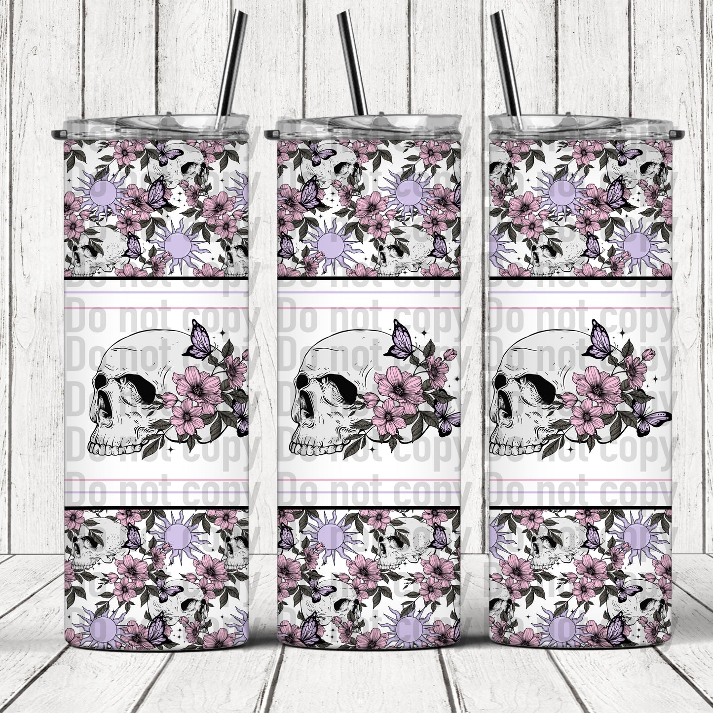 Purple Floral Skull Butterfly - 20oz Skinny Tumbler