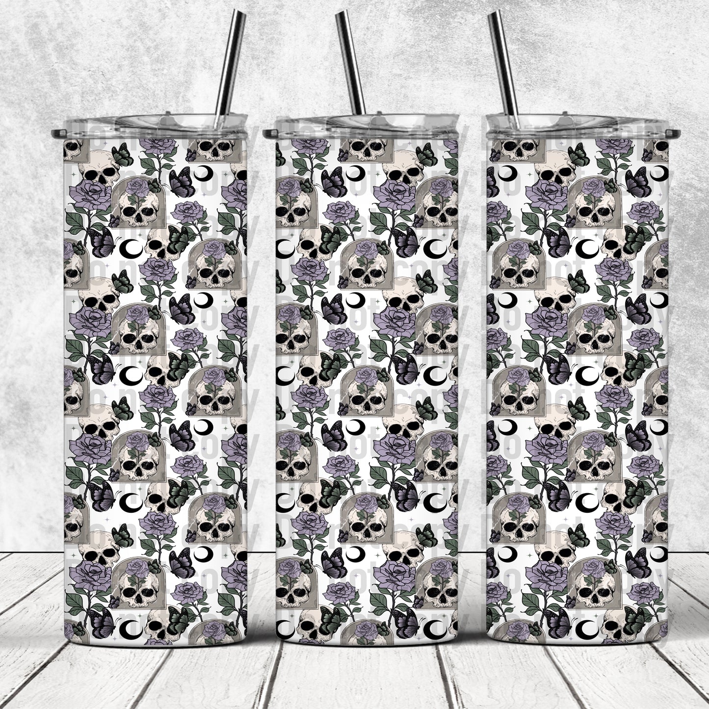 Purple Rose Skellie - 20oz Skinny Tumbler
