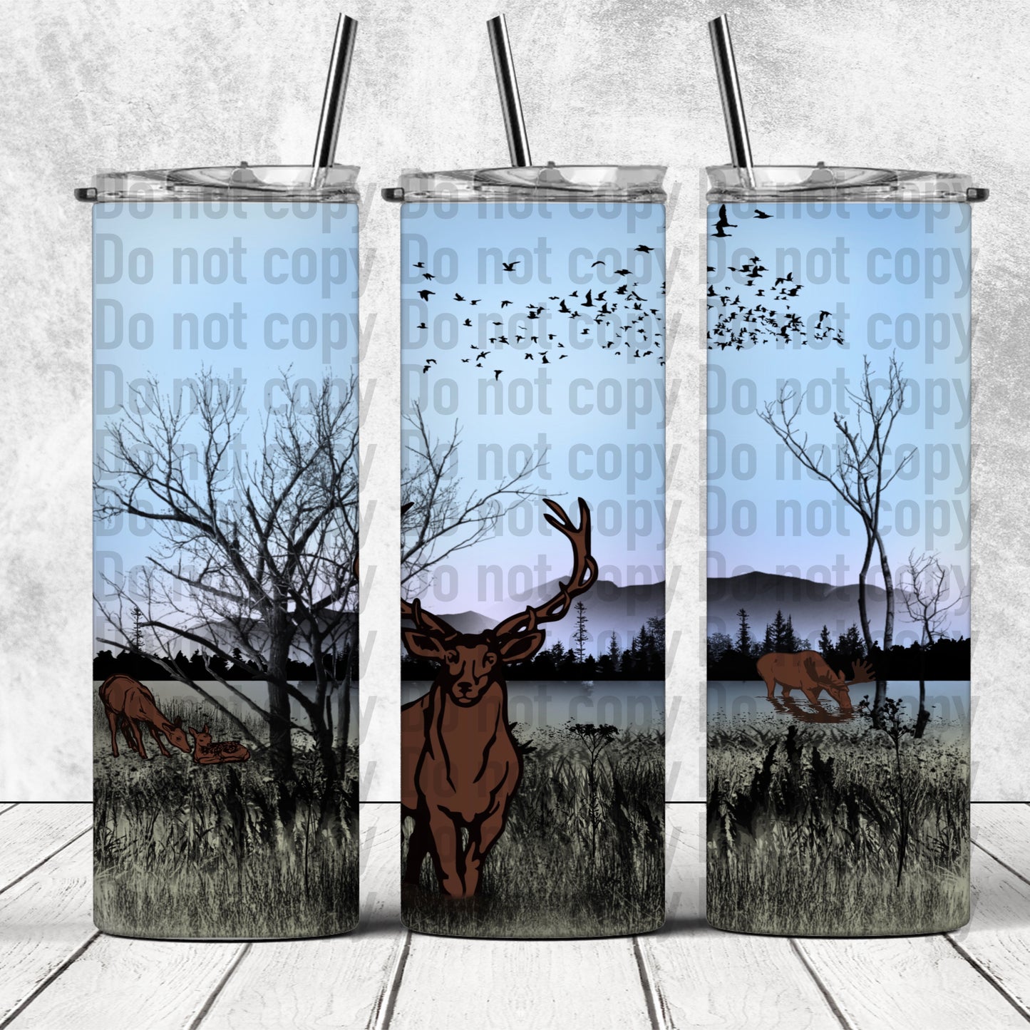 Elk Deer Mountains Landscape Nature Wilderness Sunset - 20oz Skinny Tumbler