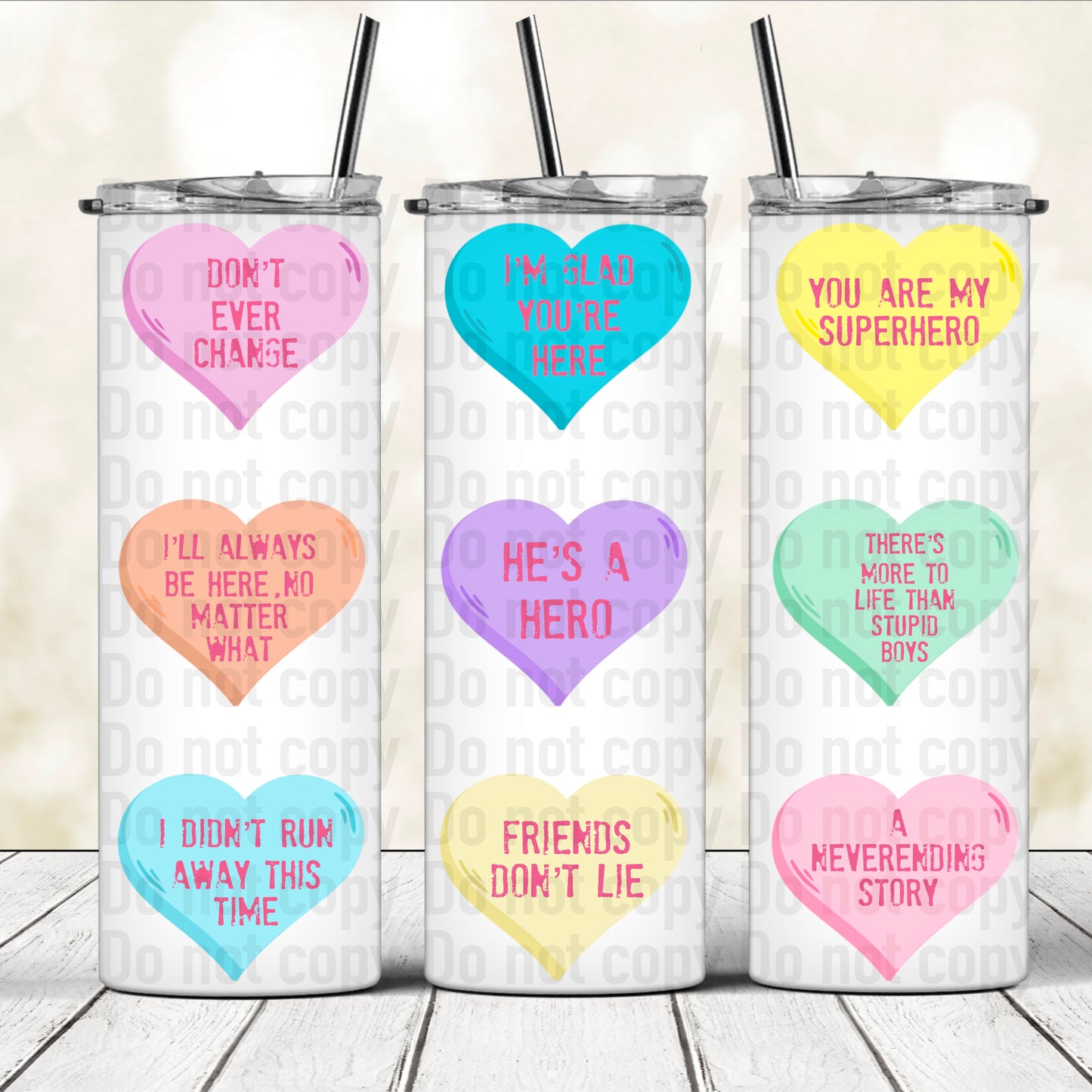 Stranger Things Candy Heart Quotes 20oz Skinny Tumbler