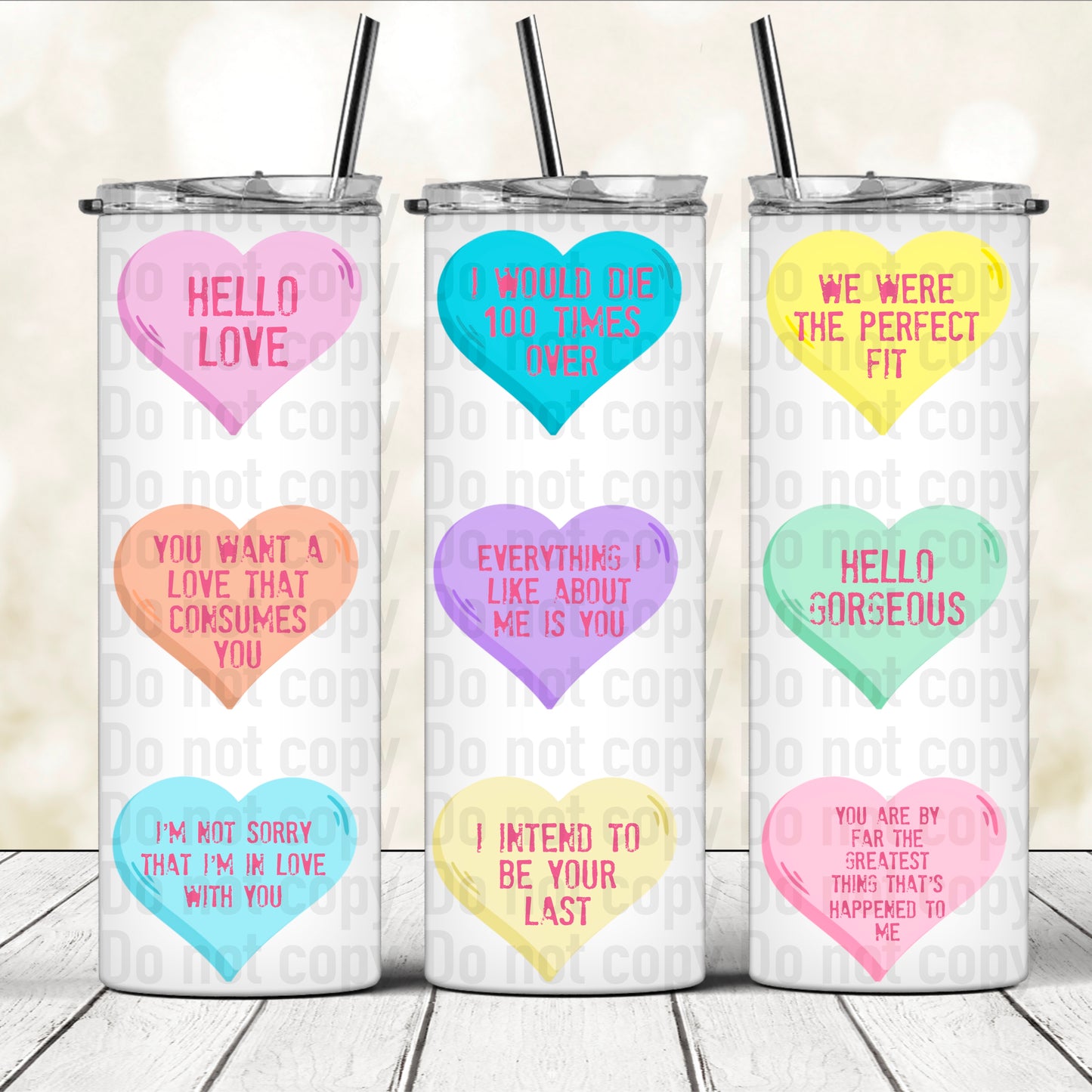 TVD/TO Candy Heart Quotes 20oz Skinny Tumbler