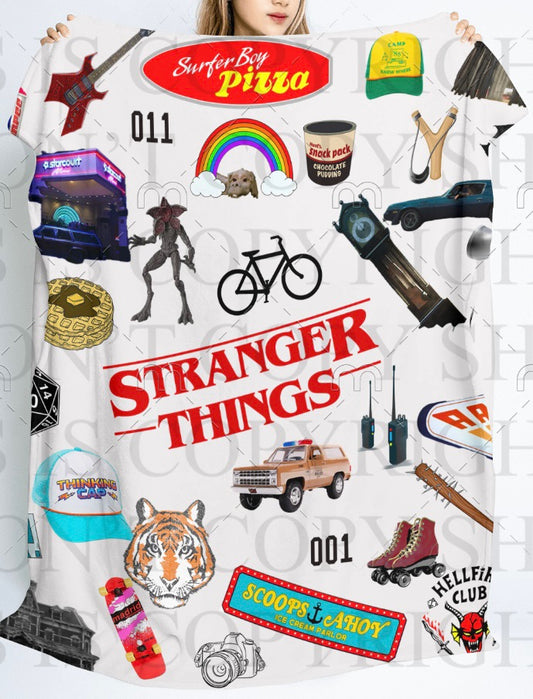 Stranger Things White Multi Icon Blanket