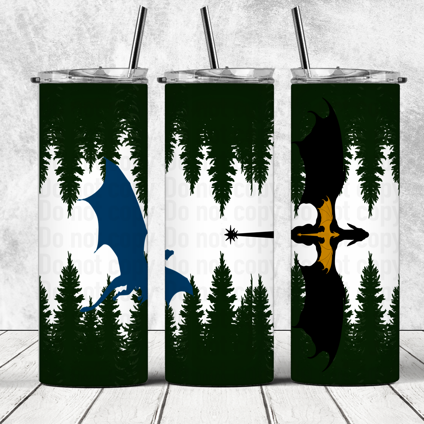 Dragon Trio Over Trees 20oz Skinny Tumbler