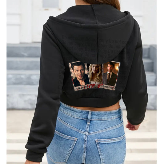 TVD or TO Trio Cards Cropped Zip Front Hoodie
