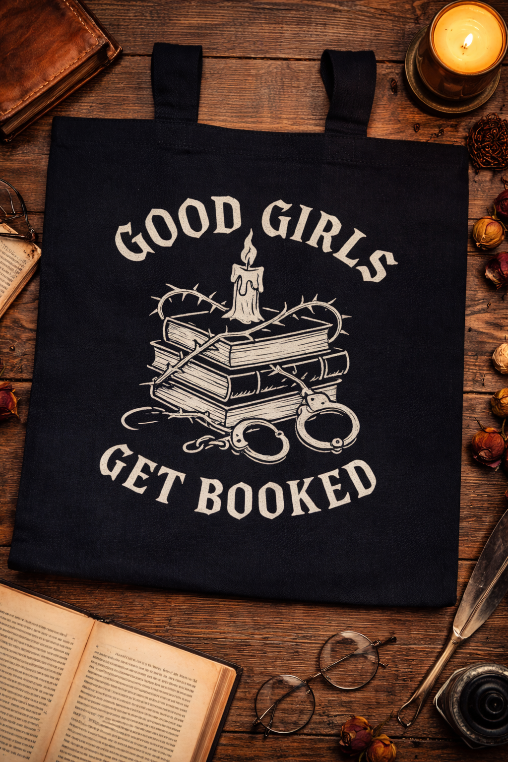Good Girls Get Booked tote bag