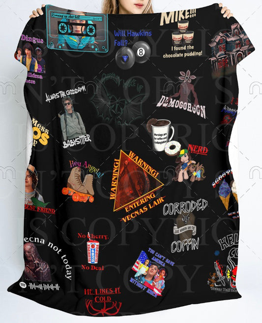 Stranger Things Black Multi Icon Blanket